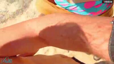 Sensual redhead strips down her bikini and rubs her clit with hard cock, on the beach - sunporno.com