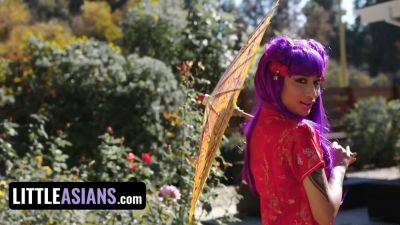 Avery Black, the purple-haired Asian princess, gets wild in costume & deepthroats hard - sexu.com - Usa